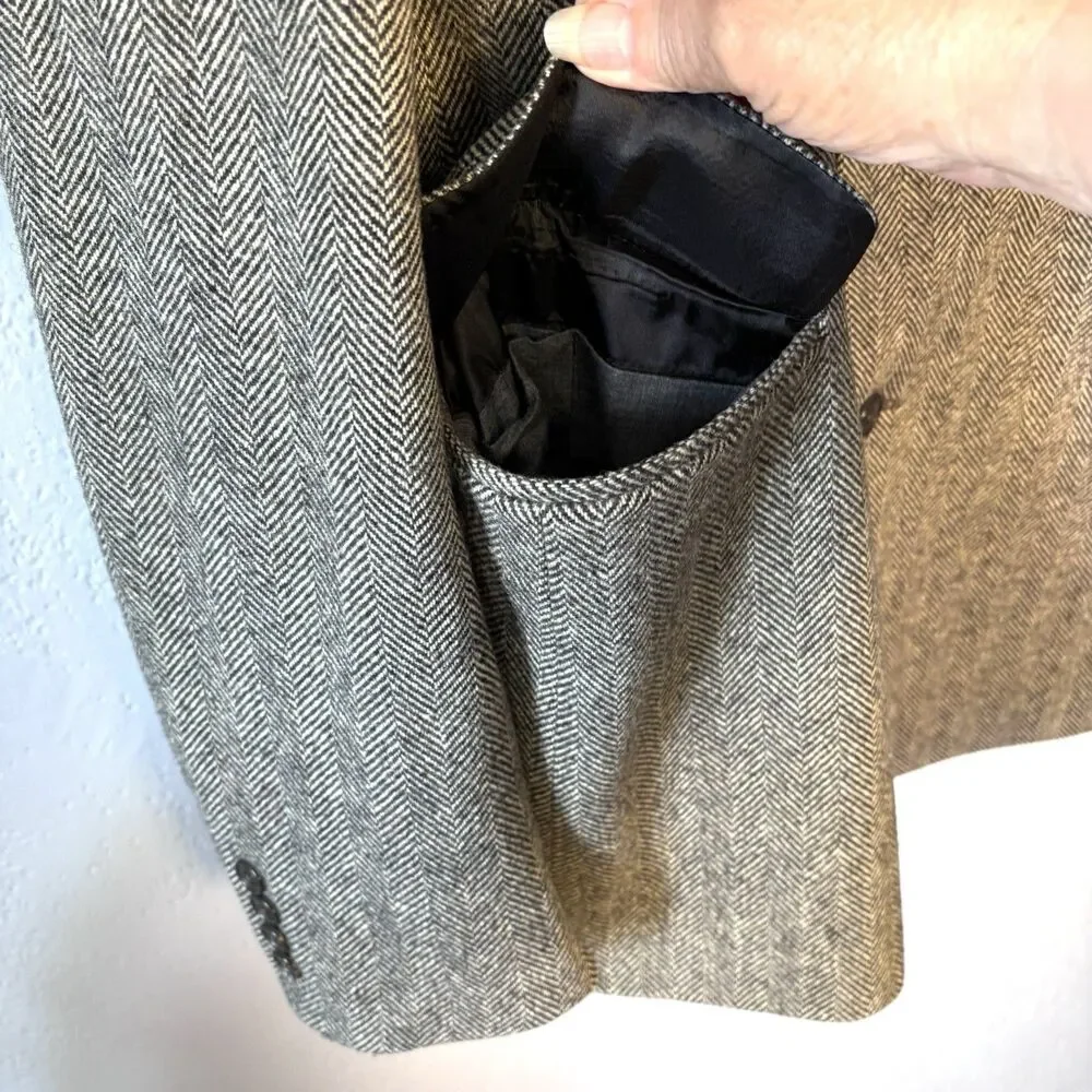Lands’ End 100% Wool Blazer Mens 42L Brown Herringbone Sport Coat Lined 2 Button
